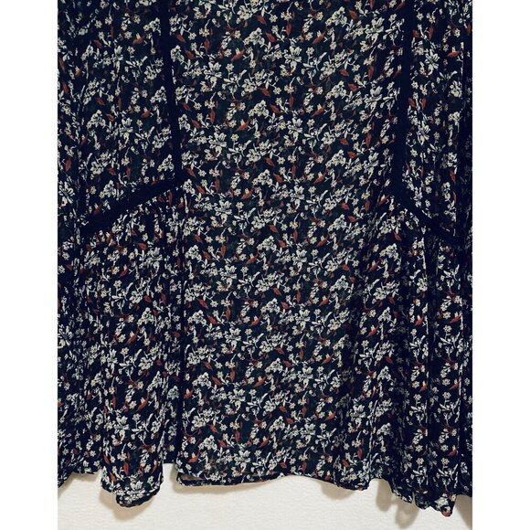 Zara Top Womens Large Black Floral Chiffon Pleated Puffy Sleeve Sheer Romantic - Picture 4 of 7